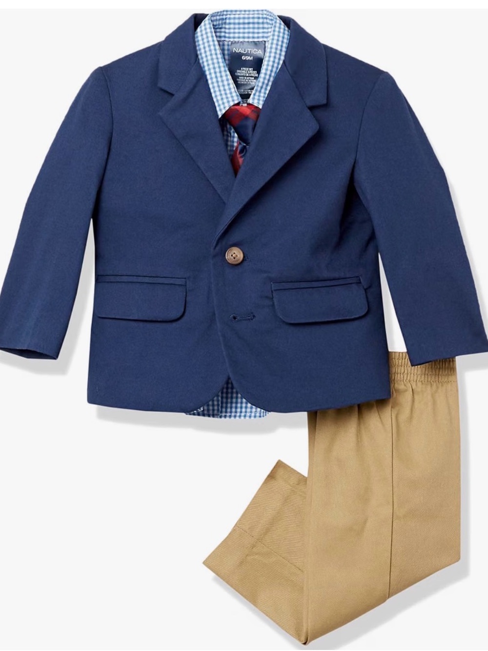Nautica 4-Piece Suit Set with Dress Shirt, Jacket, Pants, & Tie, Navy, 24 months